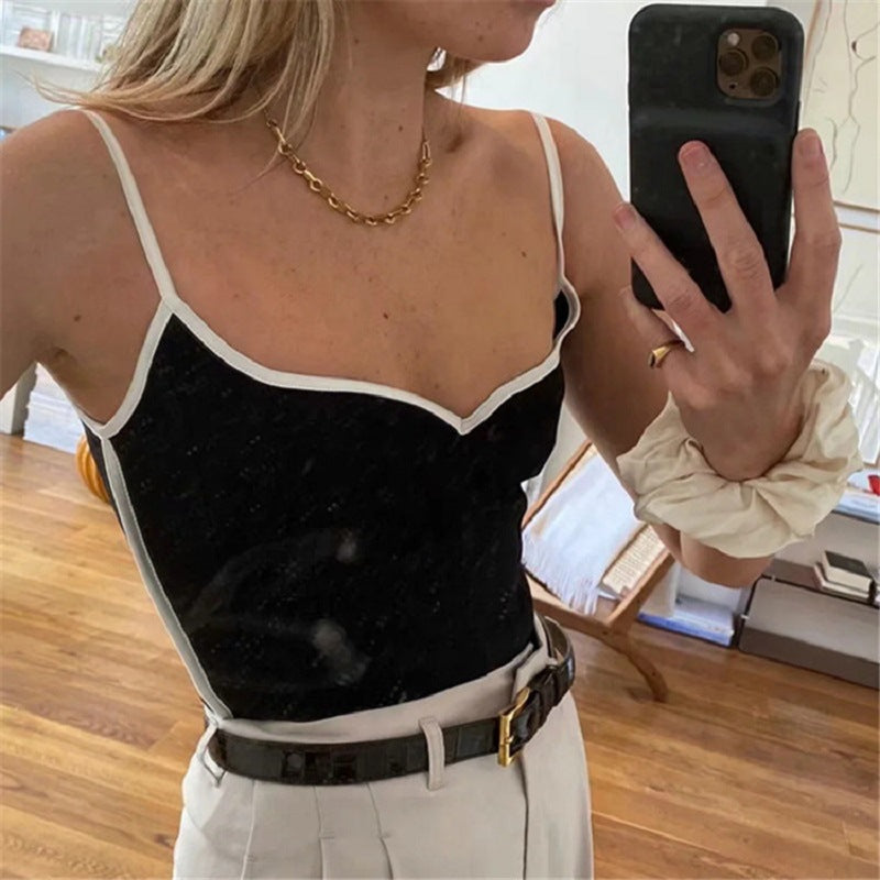 jinran dresses Kendou Blogger Hot-Selling Chicken Collar Sling 2024 Summer Edge Contrast Color Sexy Outer Wear Short Vest