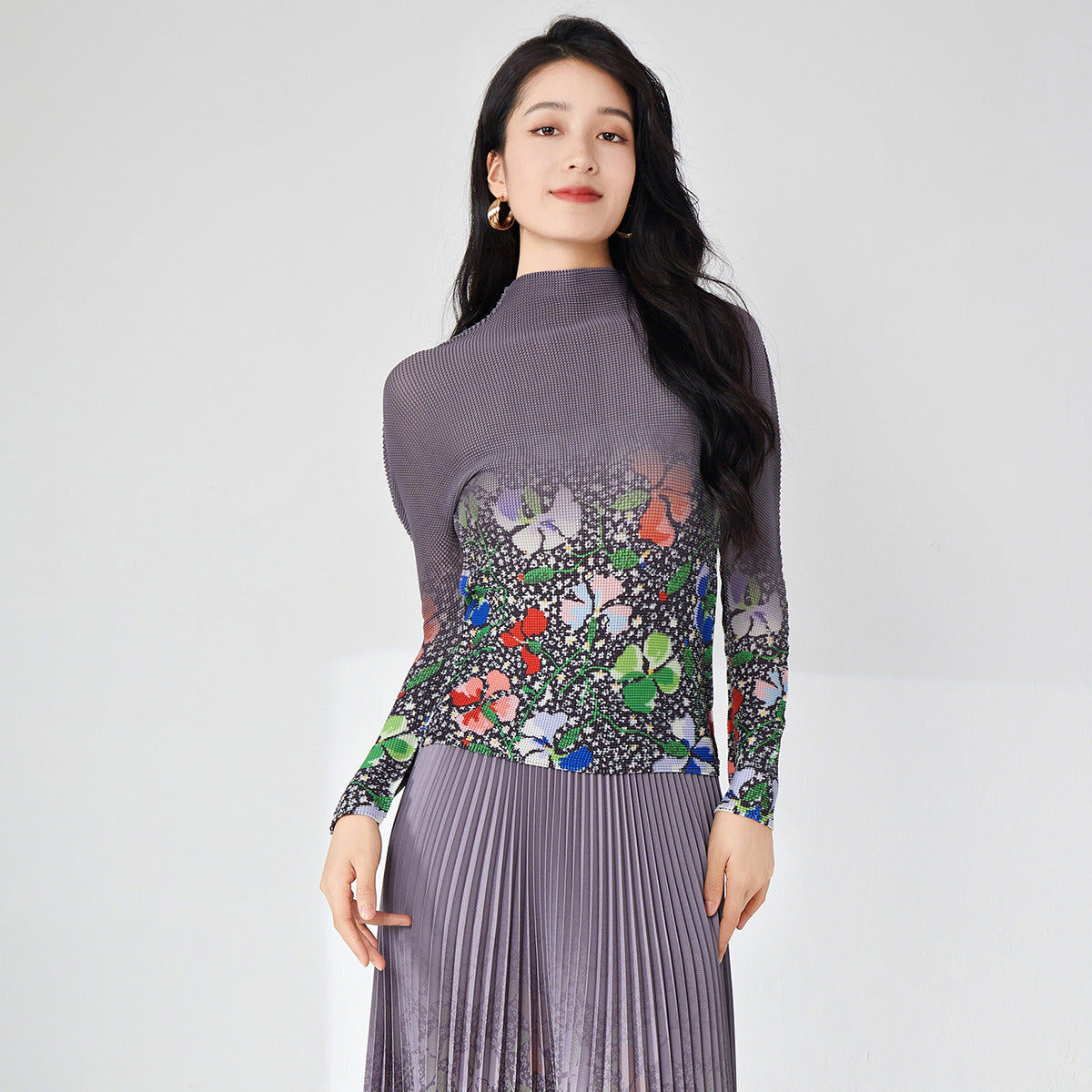 2025 women's t-shirt top Nanyou high-end women's clothing wholesale high-end fashion printed slim-fitting long-sleeved top