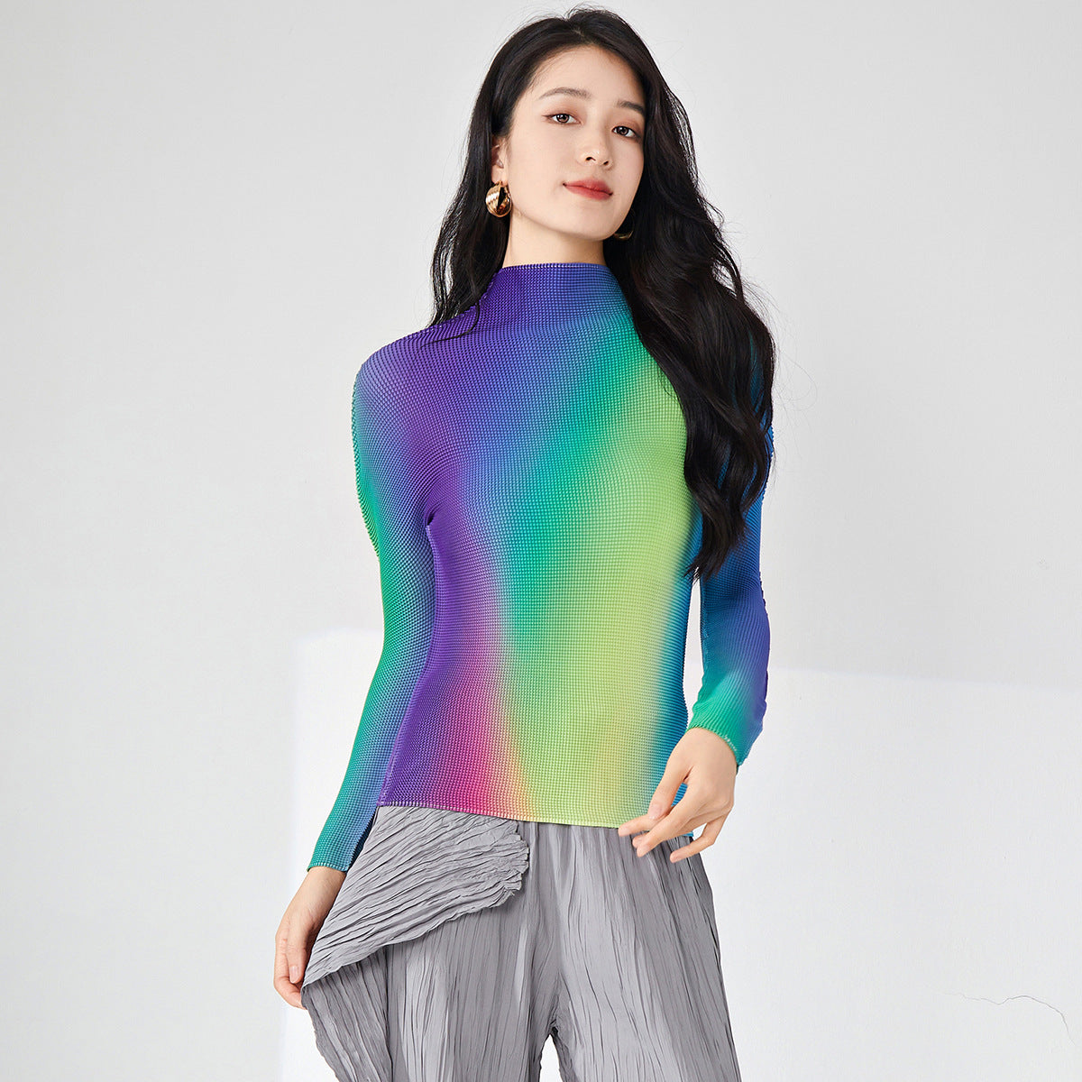 2025 women's t-shirt top Nanyou high-end women's clothing wholesale high-end fashion printed slim-fitting long-sleeved top