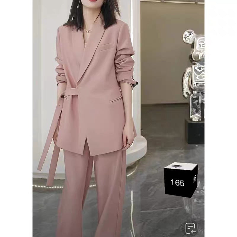 2025 Internet celebrity casual suit women's spring and autumn Dongdaemun Korean version blazer thin wide-leg pants two-piece set Popular trade