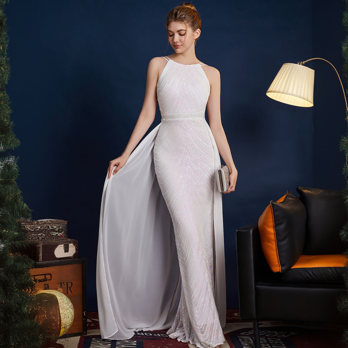 2025 Evening dress dress women's niche light luxury high-end exquisite temperament celebrity style banquet wear slim sequined long dress