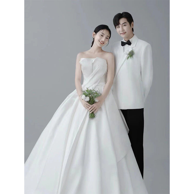 Korean version of wedding 2025 new bridal wedding sexy tube top dress skirt studio photography outdoor travel light wedding dress