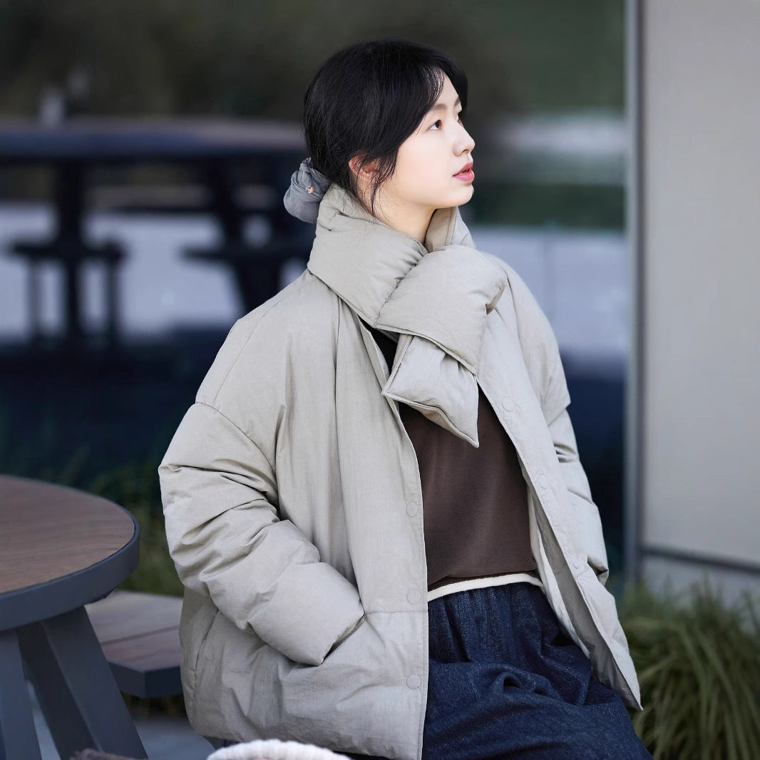 2025 White duck down jacket winter women's new down scarf loose down jacket small bread jacket B1005
