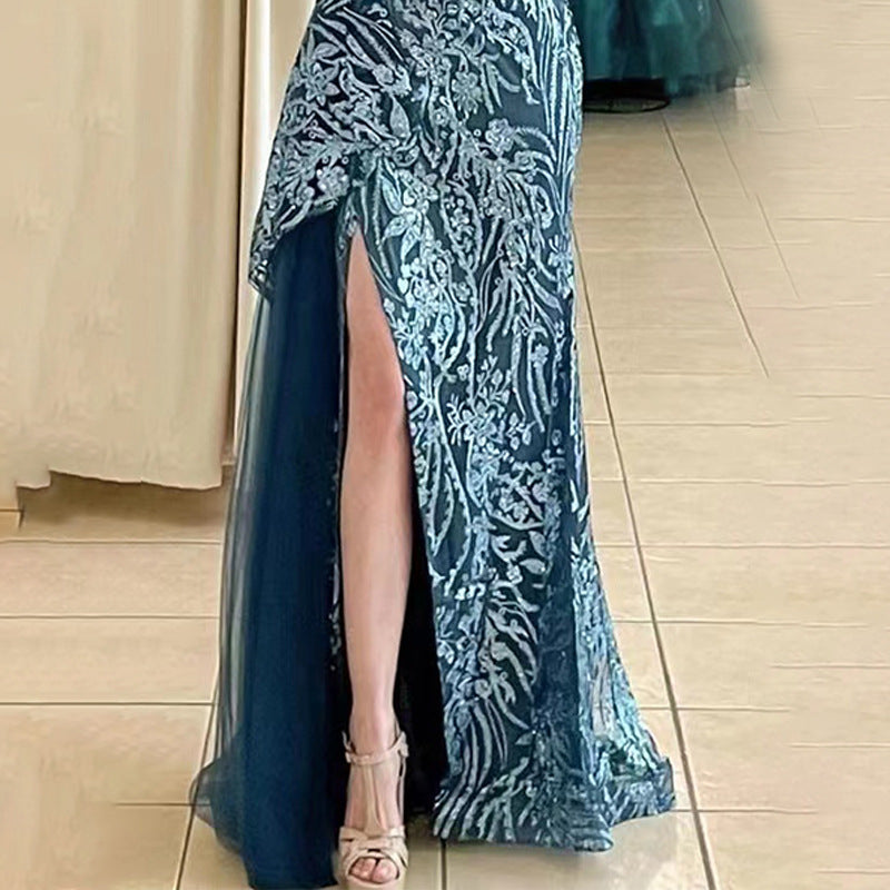 2025 New 2025 new three-dimensional positioning flower dress long banquet temperament slim and thin evening dress
