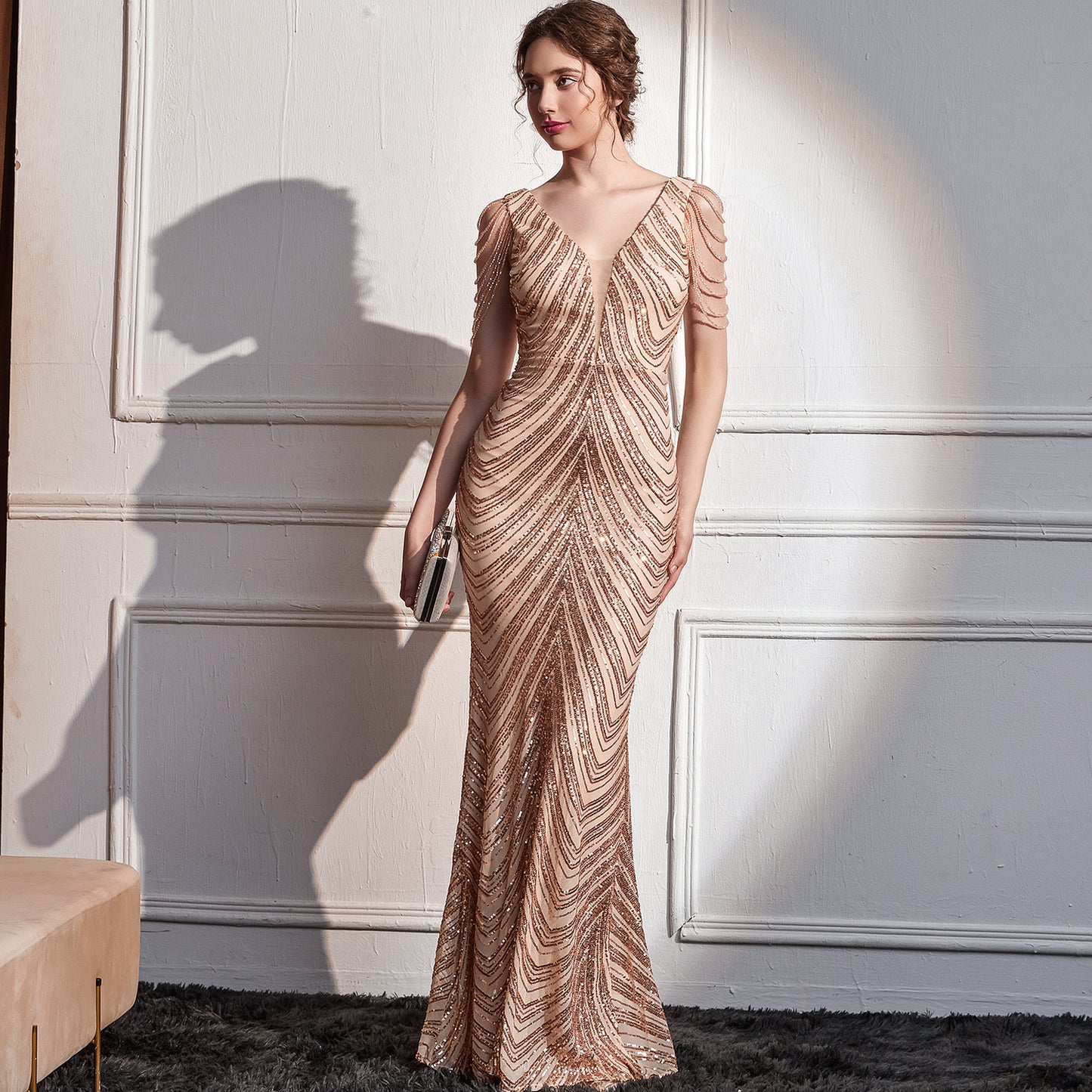 2025 Evening dress, femininity, socialite, high sense, company annual meeting host, banquet party, deep V long dress