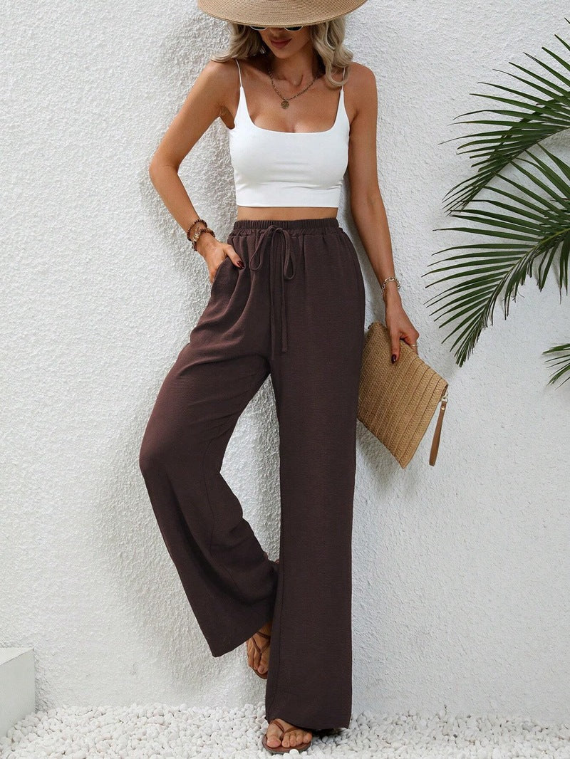 2025 Tiktoktemu women's clothing spring and summer new versatile solid color mopping wide-leg pants casual pants