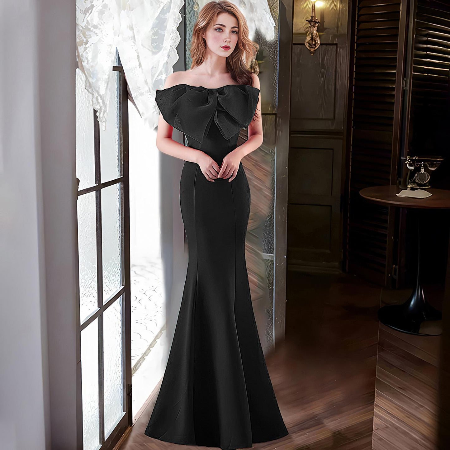 2025 Evening dress female sexy slim banquet host model evening temperament thin tube top long fishtail dress