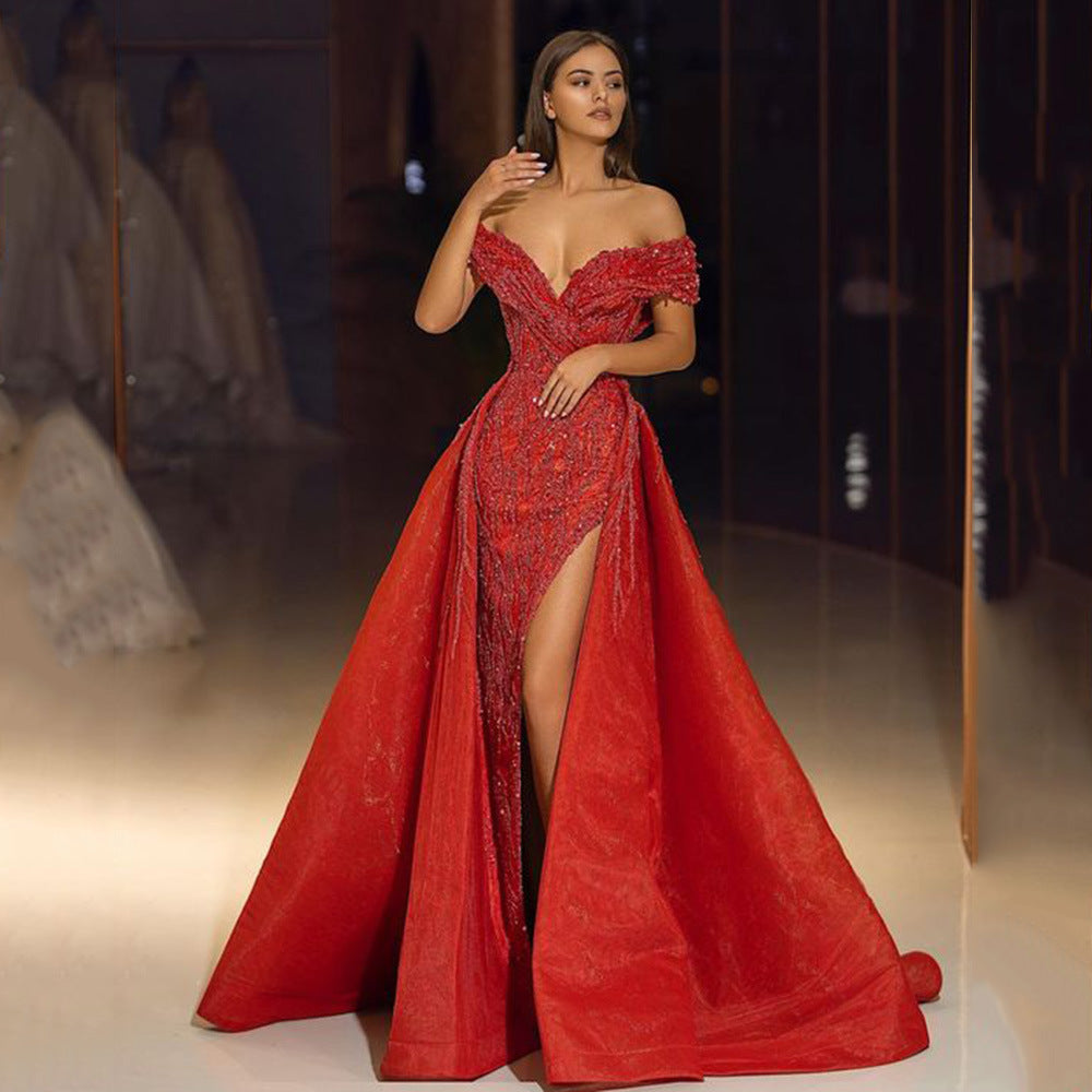 2025 new 2025 Popular trade women's clothing independent station bronzing pendulum sexy long dress trailing banquet slim evening dress