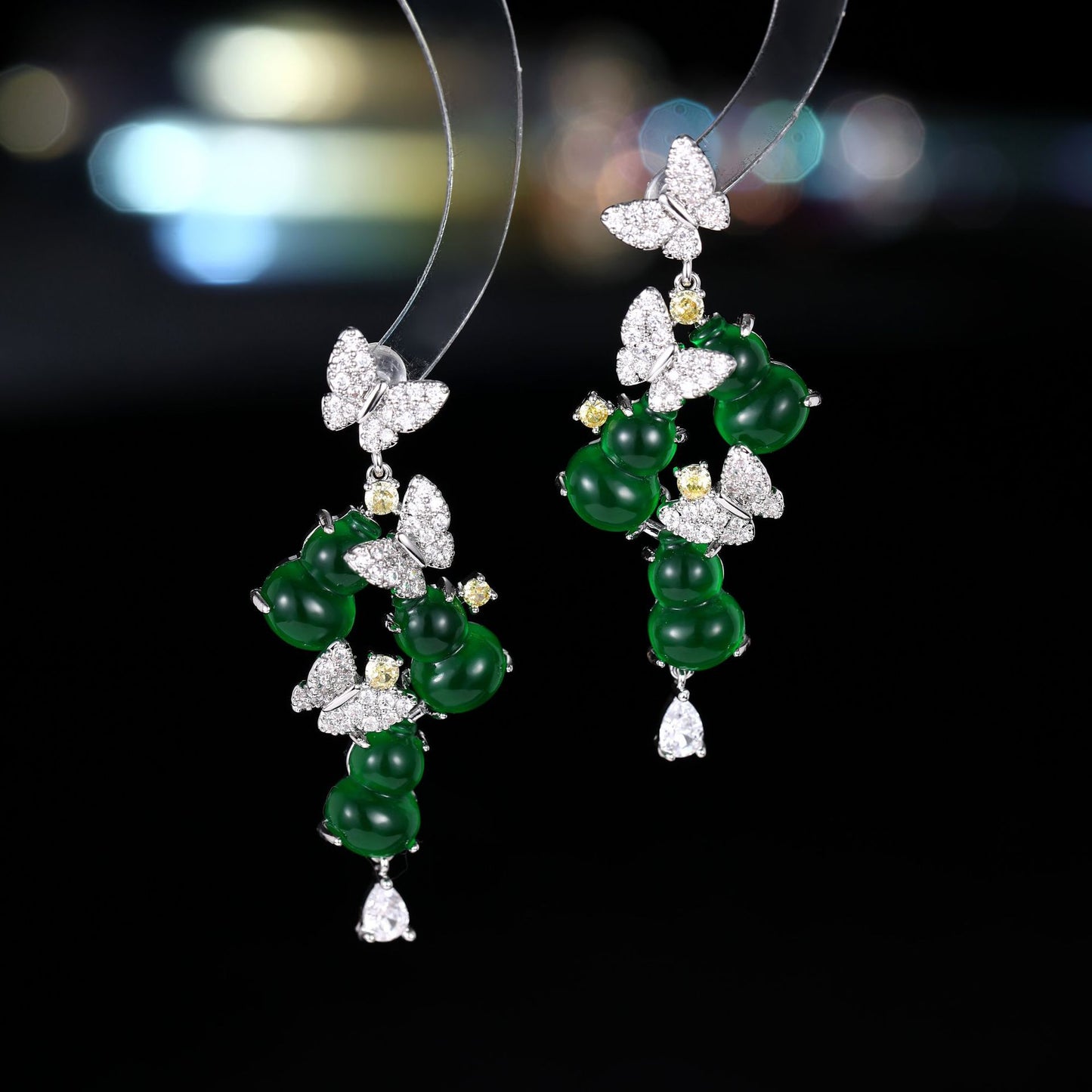 2025 New Chinese retro gourd butterfly light luxury earrings female s925 silver needle micro-inlaid zircon fashion advanced national style earrings