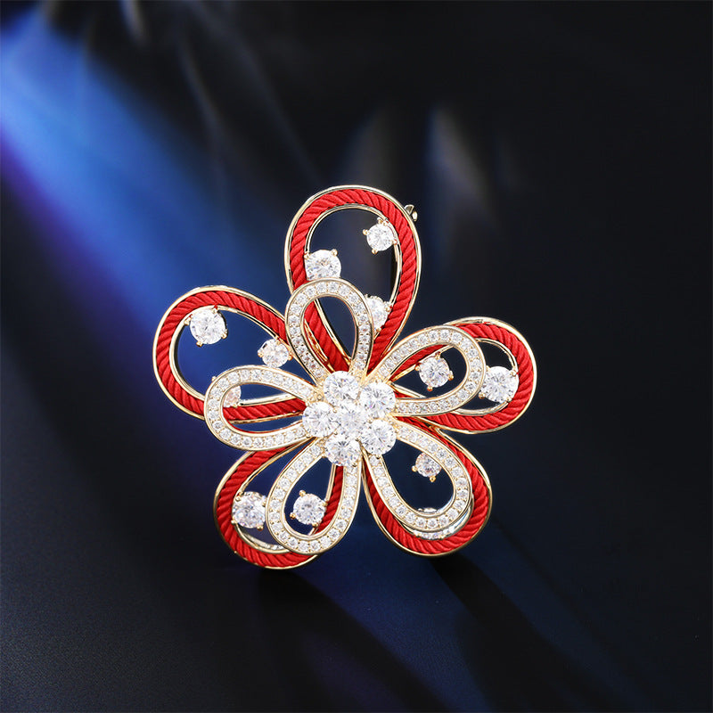 2025 Good luck red rope sunflower brooch light luxury niche design corsage slightly inlaid zircon fashion coat suit accessories