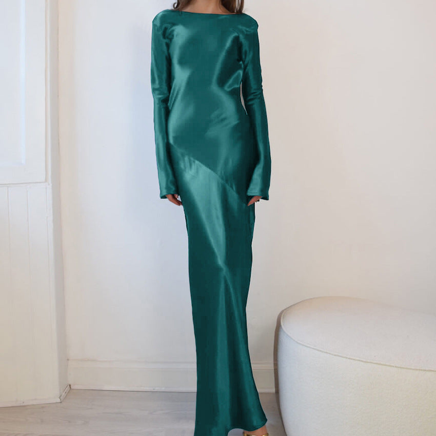 2025 Crew neck satin satin slim fit sexy split dress popular new spring fashion New wholesale women