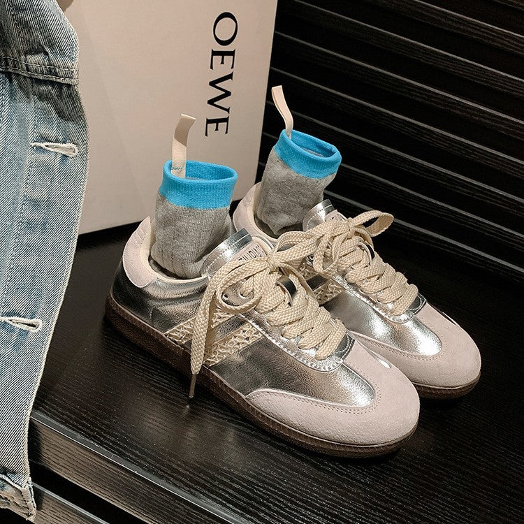 2025 2025 new fashion blogger standard~ retro lace edge leather sports training casual shoes Forrest Gump shoes women's spring