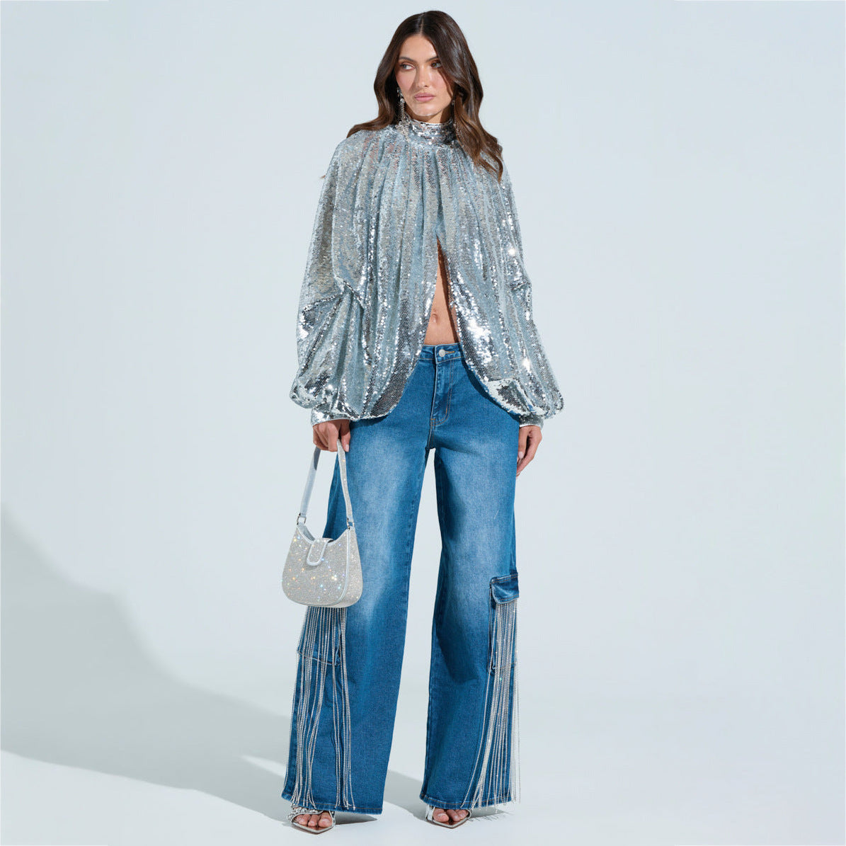 2025 New retro wind drill chain fringed design straight jeans women's spring and summer new washed old trousers women