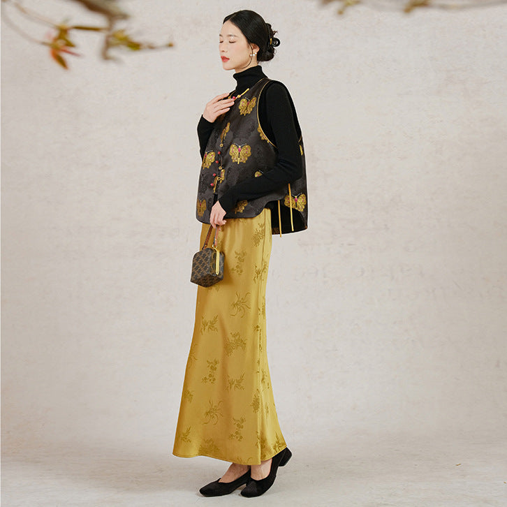 2025 New Chinese vest, spring design sense of national style vest women's clothing, black butterfly buckle improved top A1202