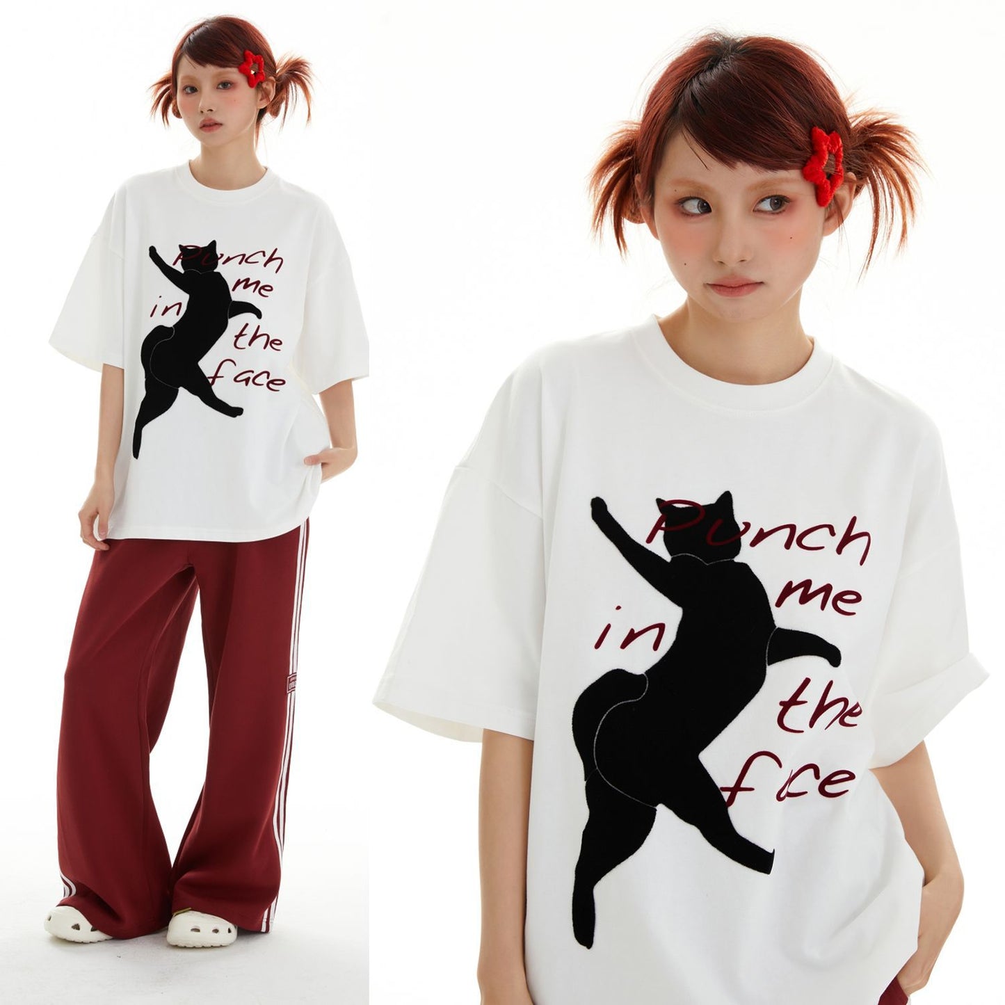 2025 ST415 2025n Street 2025 Summer Towel Embroidery Cat Design Men's Loose Premium Sense Neutral Short Sleeve T-Shirt