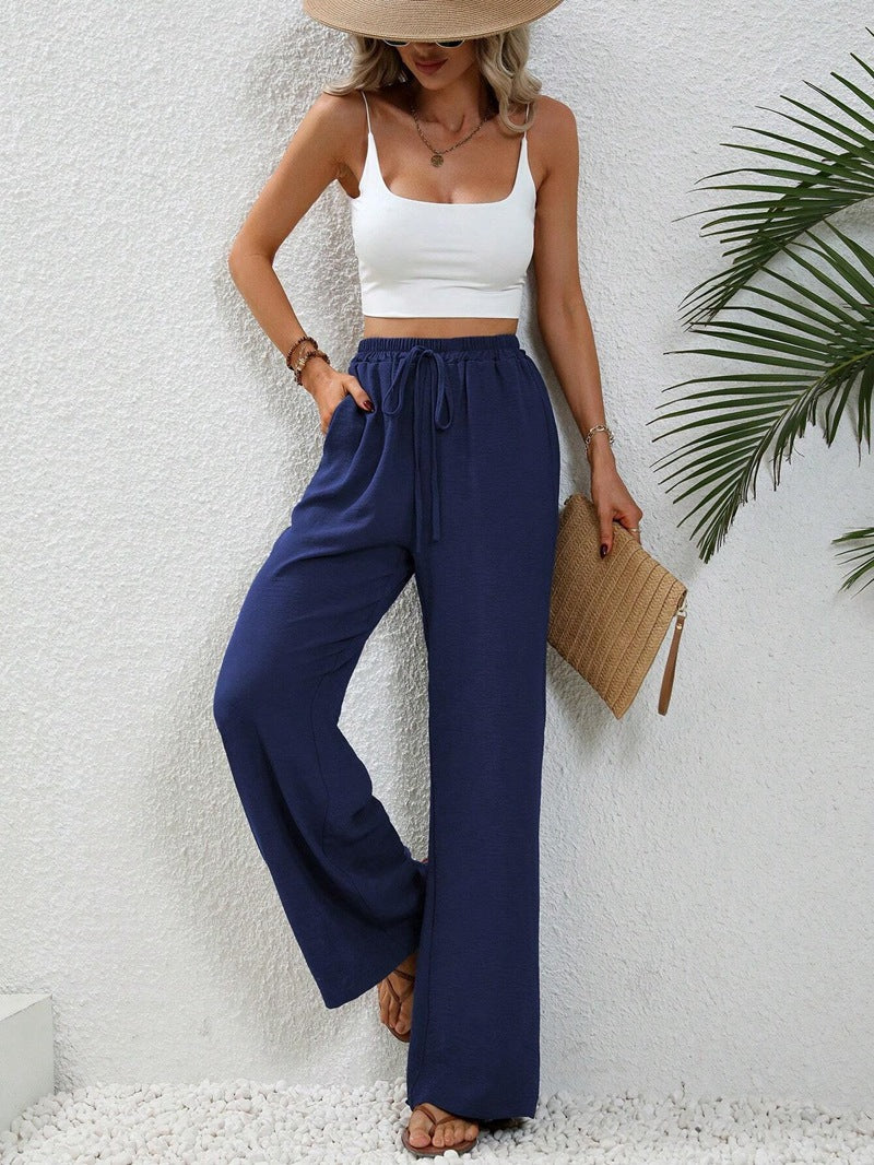 2025 Tiktoktemu women's clothing spring and summer new versatile solid color mopping wide-leg pants casual pants
