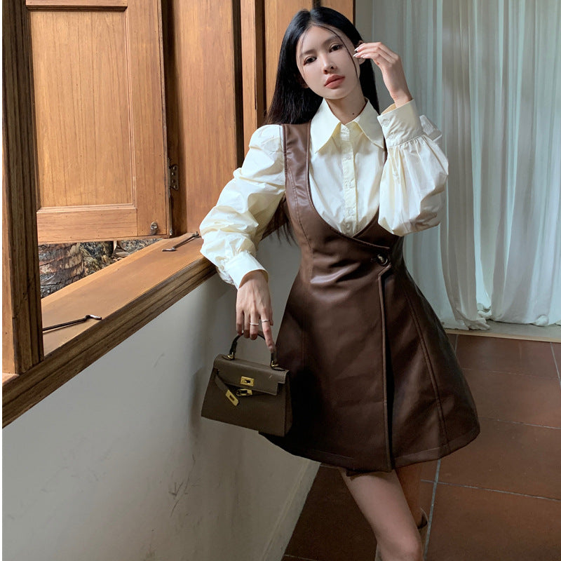 jinran 2024 fall fashion trends French Retro British Style Two-Piece Set Autumn New Fashion All-Match Shirt Top Vest Skirt Dress