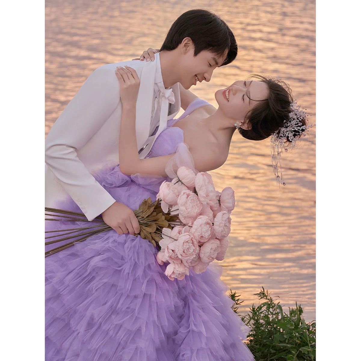 New studio theme purple tube top tutu skirt color yarn trailing travel princess skirt wedding photography dress skirt