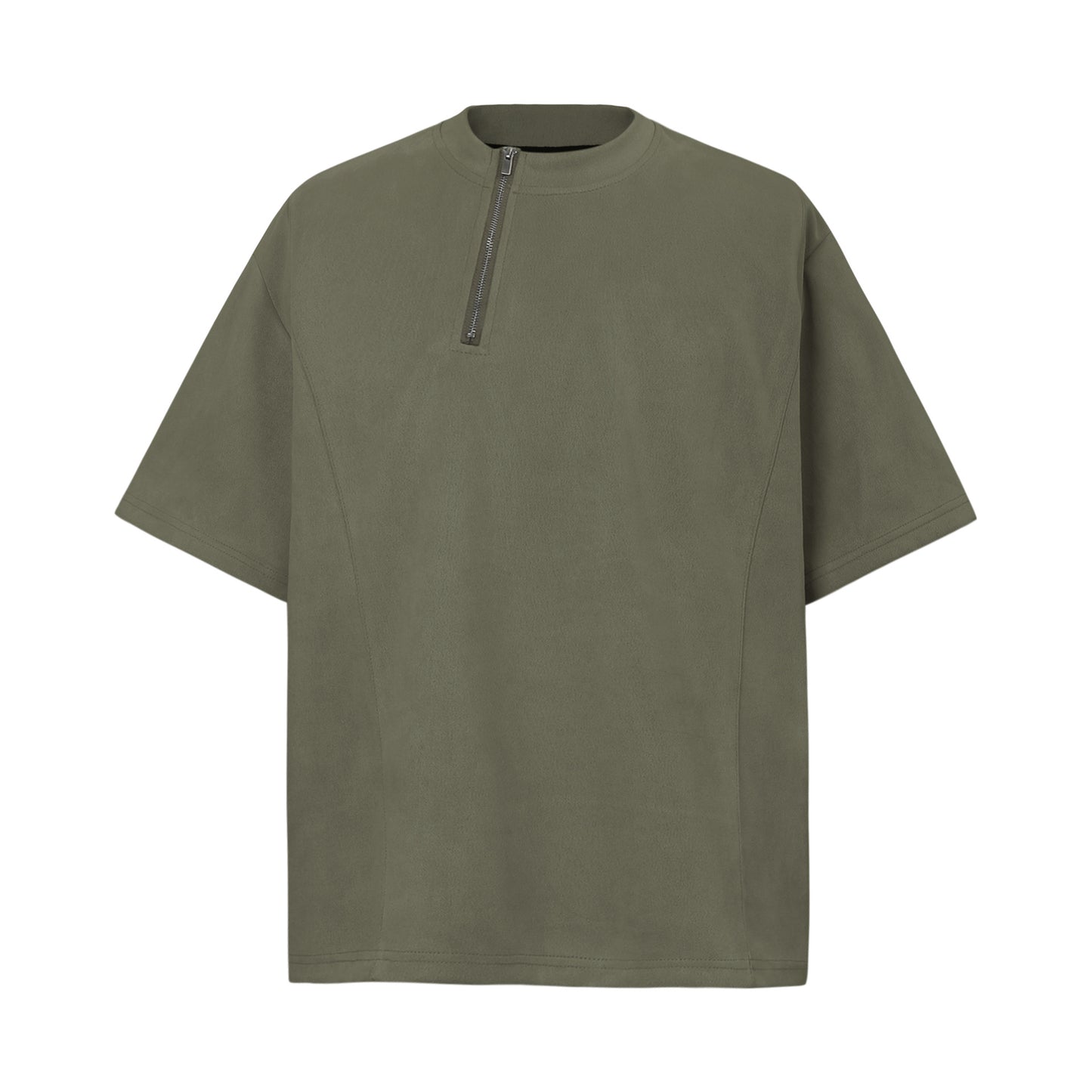 2025 8573 2025n Street 2025 Summer Irregular Zipper Design Men's Loose Suede Neutral Short Sleeve T-Shirt