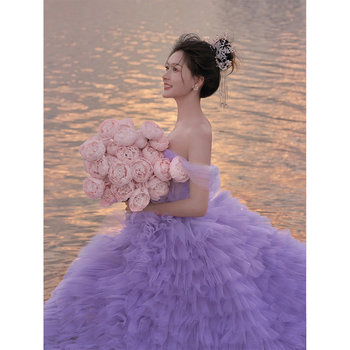 New studio theme purple tube top tutu skirt color yarn trailing travel princess skirt wedding photography dress skirt