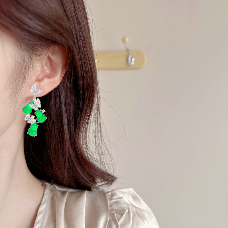 2025 New Chinese retro gourd butterfly light luxury earrings female s925 silver needle micro-inlaid zircon fashion advanced national style earrings