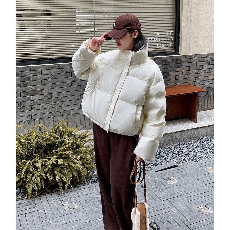 jinran winter outfits men Wash-Free Leather Winter down Cotton-Padded Coat for Women New Stand Collar Short Thickened Small Bread Coat