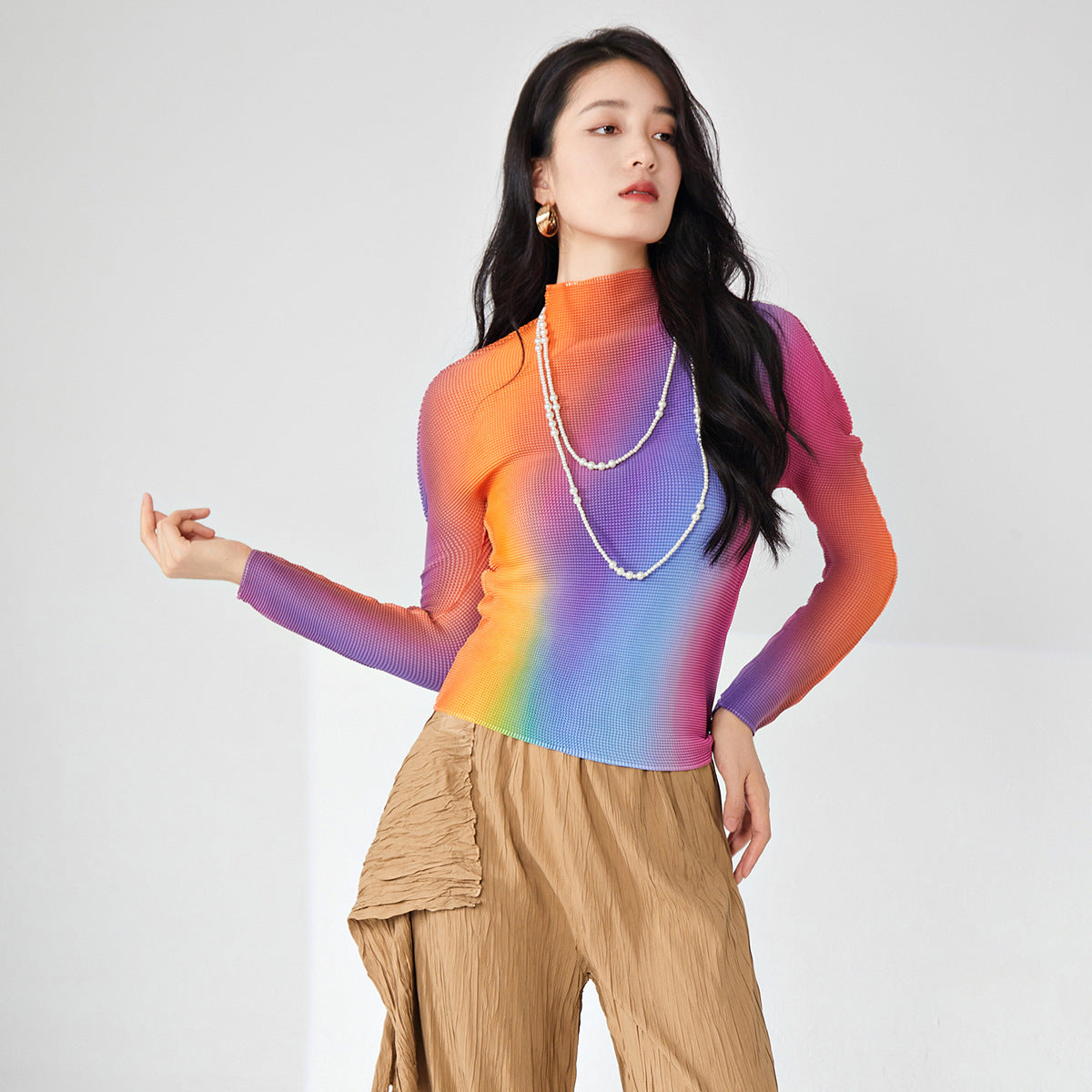 2025 women's t-shirt top Nanyou high-end women's clothing wholesale high-end fashion printed slim-fitting long-sleeved top