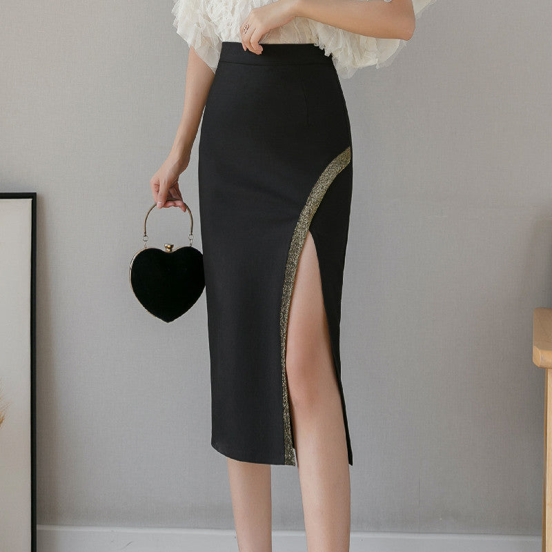 2025 Large size crystal strip splicing split skirt women's spring and summer new sexy and thin hip skirt medium and long professional wear