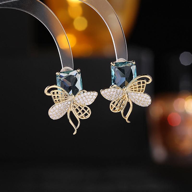 2025 Niche light luxury high-end earrings tide s925 silver needle fashion commuting temperament versatile zircon inlaid butterfly stud earrings