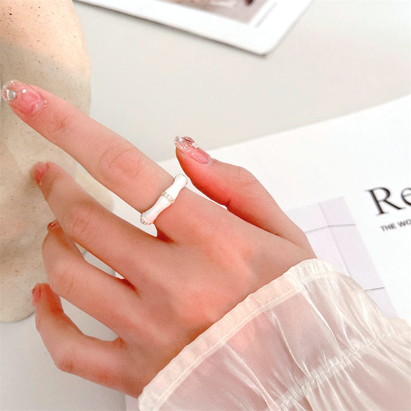 2025 Opening adjustable live ring tide temperament index finger tail ring simple niche design sense joint high bamboo ring