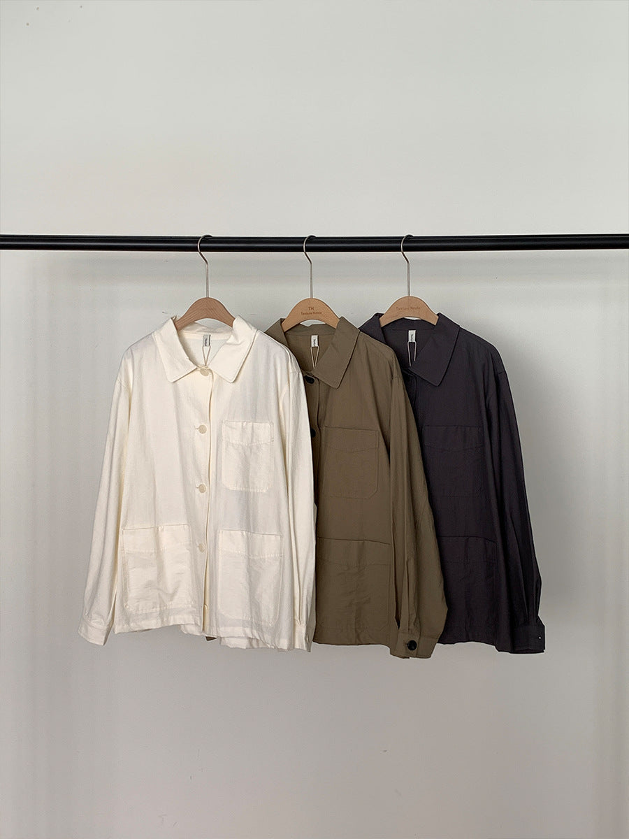 jinran fall outfits men 2024 Spring New Simple Solid Color Korean Classic Shirt for Women 1155
