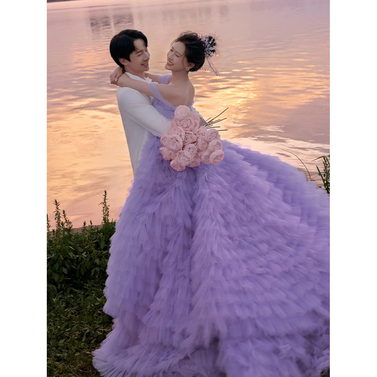 New studio theme purple tube top tutu skirt color yarn trailing travel princess skirt wedding photography dress skirt