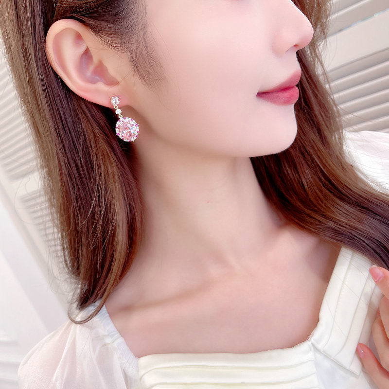 2025 S925 silver needle earrings niche temperament high-end sense micro-inlaid craft earrings wholesale full of zircon oval earrings