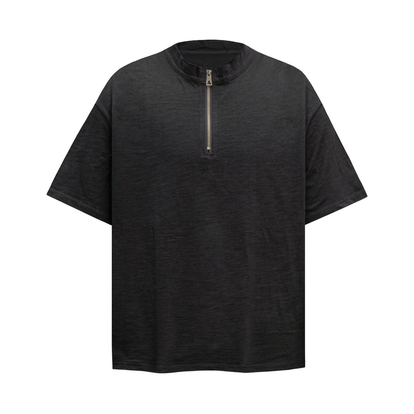 2025 6100 2025n Street 2025 Summer Solid Color Zipper Design Men's Loose Premium Sense Bamboo Cotton Short Sleeve T-Shirt