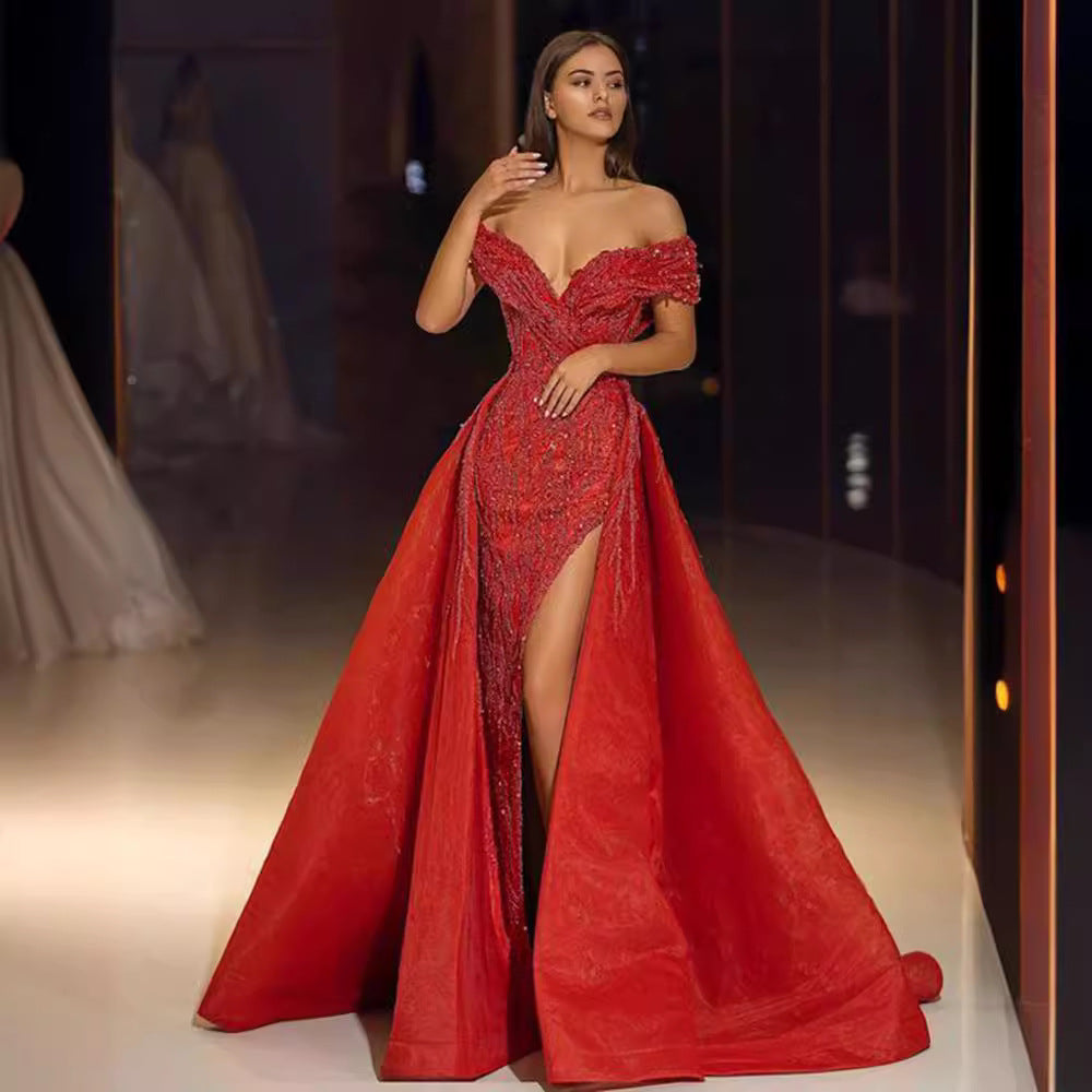 2025 new 2025 Popular trade women's clothing independent station bronzing pendulum sexy long dress trailing banquet slim evening dress