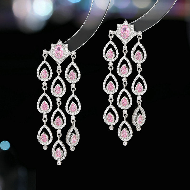 2025 Light luxury high-end water drop zircon fringed earrings femininity elegant bridal banquet dress versatile fashion earrings