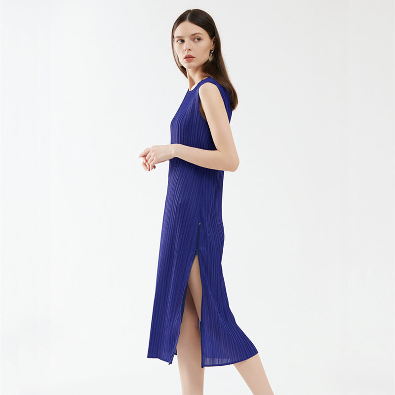 2025 new summer women's clothing design split-end sleeveless dress women's niche temperament zipper dress