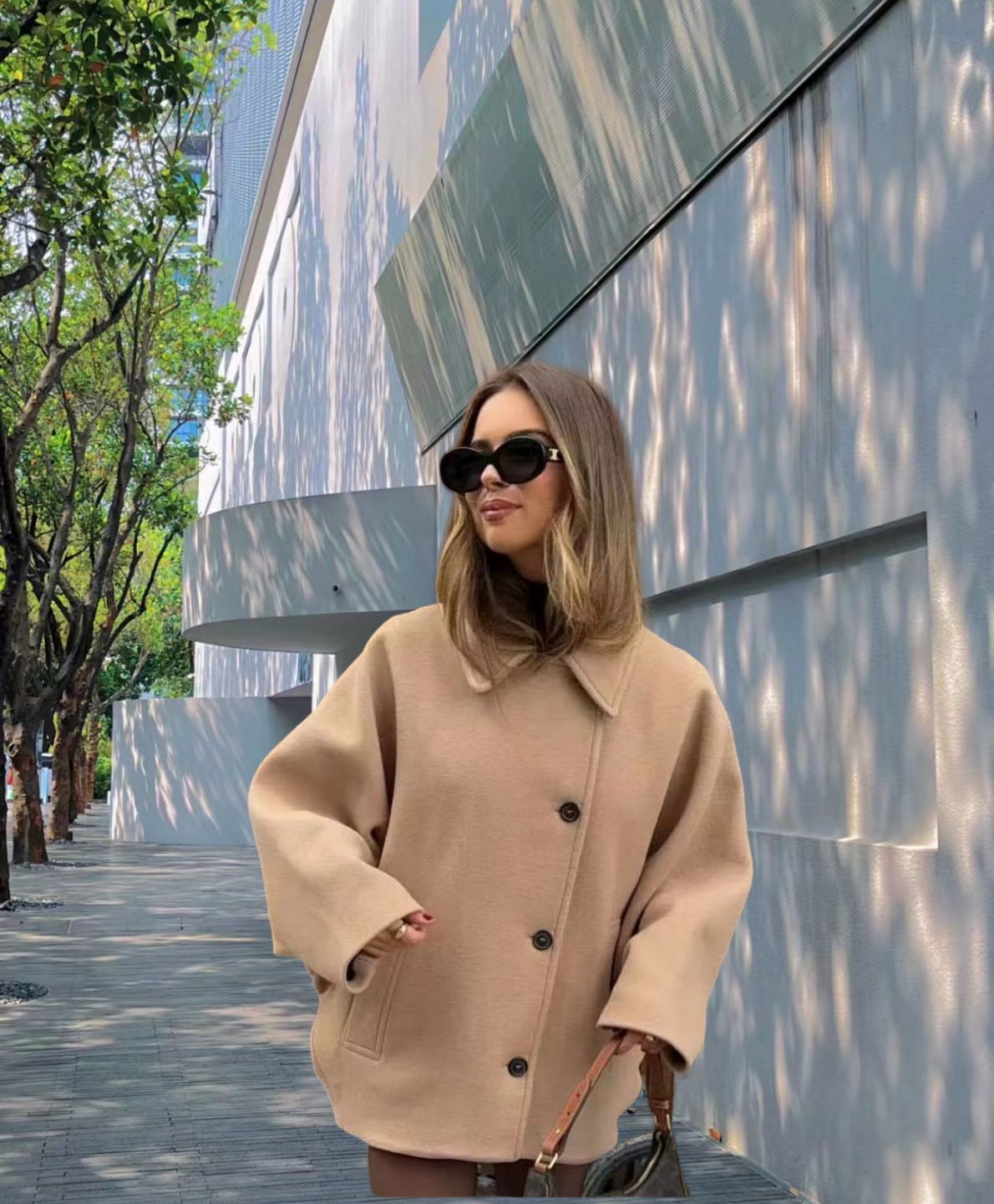 jinran fall 2024 fashion trends 2024 Autumn New Fashion Women's Lapel Oblique Breasted Warm Wool Blend Loose Short Coat