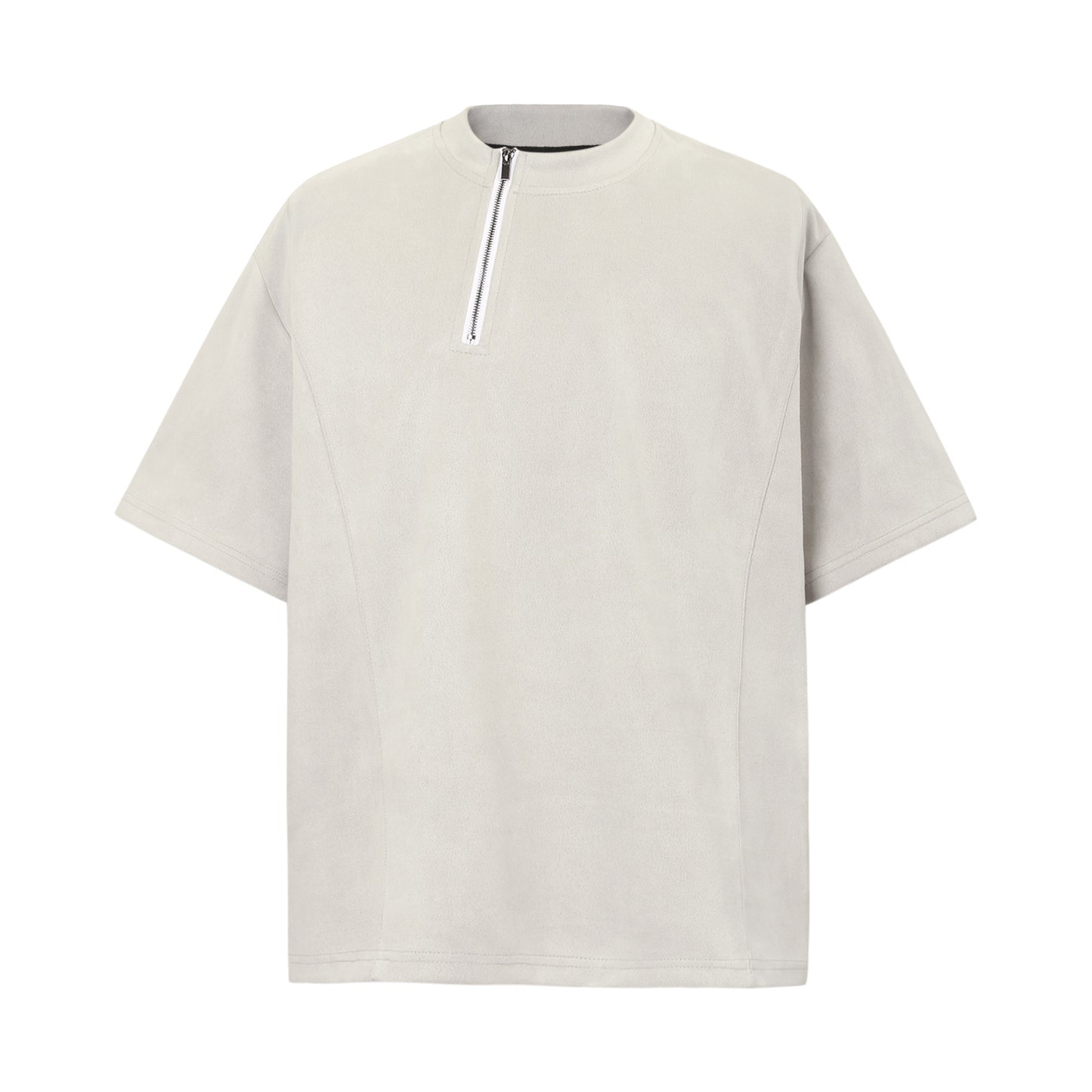 2025 8573 2025n Street 2025 Summer Irregular Zipper Design Men's Loose Suede Neutral Short Sleeve T-Shirt