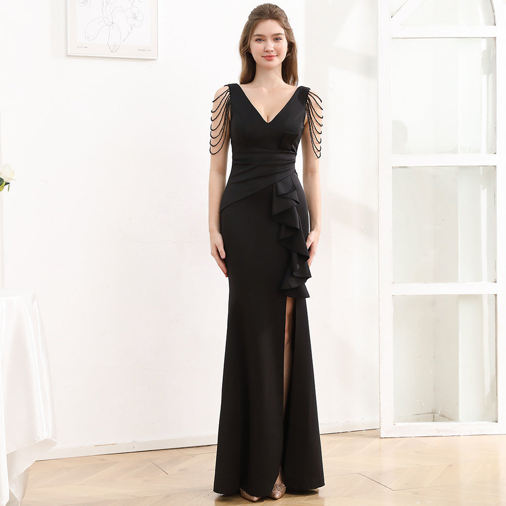 2025 Evening dress femininity banquet company annual meeting slim and thin fishtail skirt car model exhibition suspender long dress