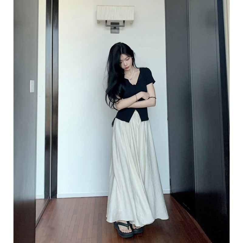 Large size women's clothing retro meat-covering and thin trouser skirt set for women's summer fat mm pear-shaped body slightly fat wear two-piece set
