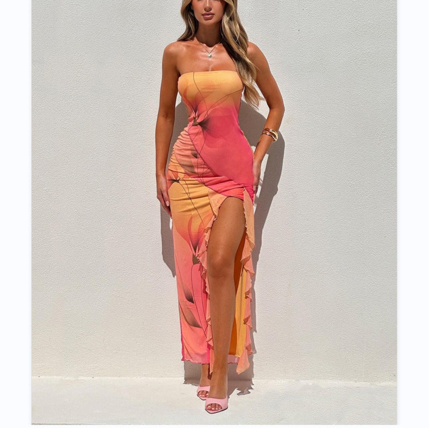 jinran calico hair Sexy Women's New Knitted Backless Lace-up Dress Slim Backless Hip Skirt