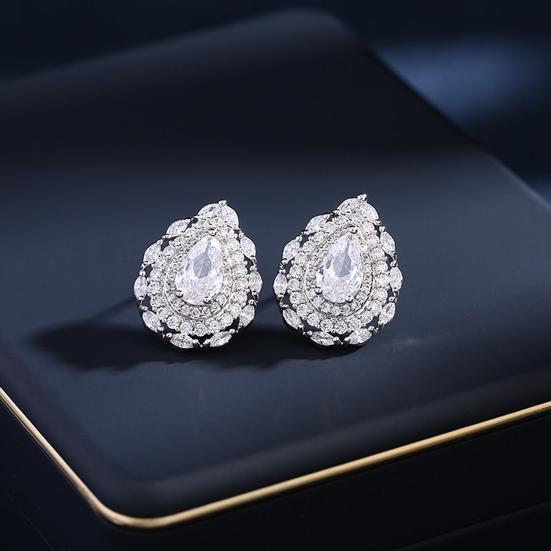 2025 S925 silver needle daily wear earrings niche simple temperament earrings zircon inlaid multi-color optional water drop stud earrings
