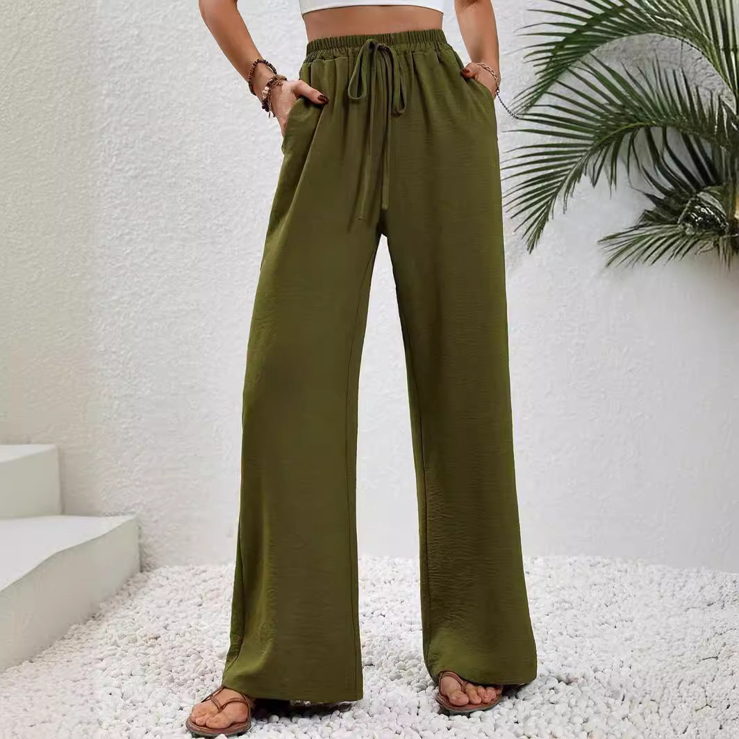 2025 Tiktoktemu women's clothing spring and summer new versatile solid color mopping wide-leg pants casual pants