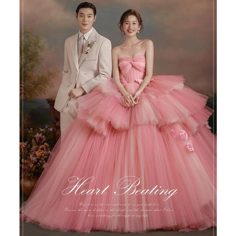 Studio photography theme wedding dress 2025 new indoor photo street shot tutu skirt colored yarn temperament banquet light wedding dress
