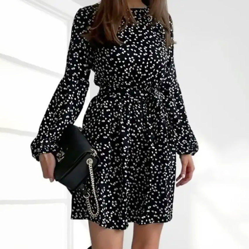 2025 popular spring fashion wildberries sexy temperament round neck lantern sleeve print dress New women