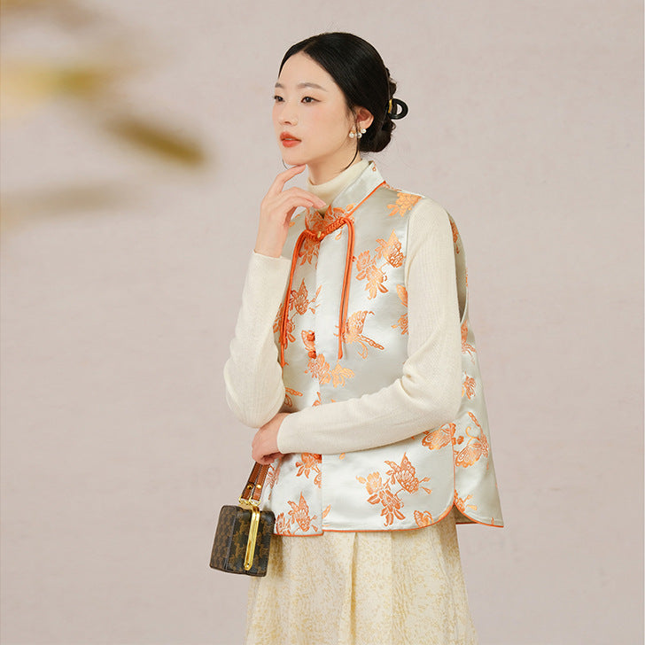 2025 New Chinese style vest women's clothing, vest women's fashion, jacquard woven gold cardigan A1217