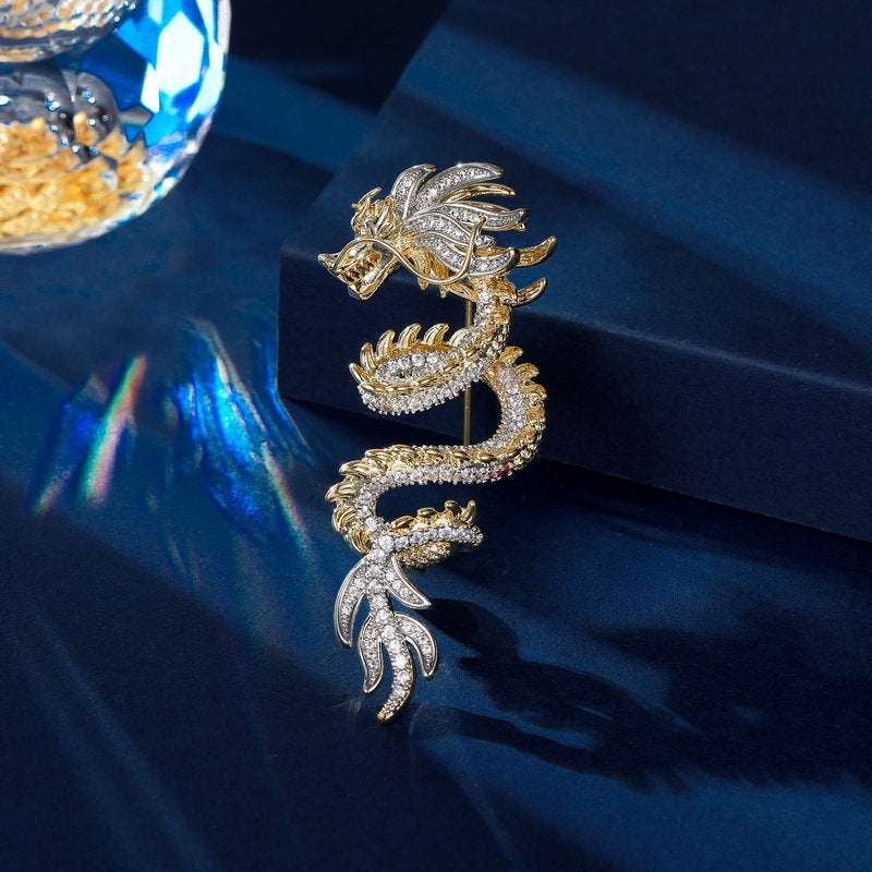 2025 Chinese style unisex new style inlaid zircon popular zodiac year high-end suit jacket accessories dragon brooch