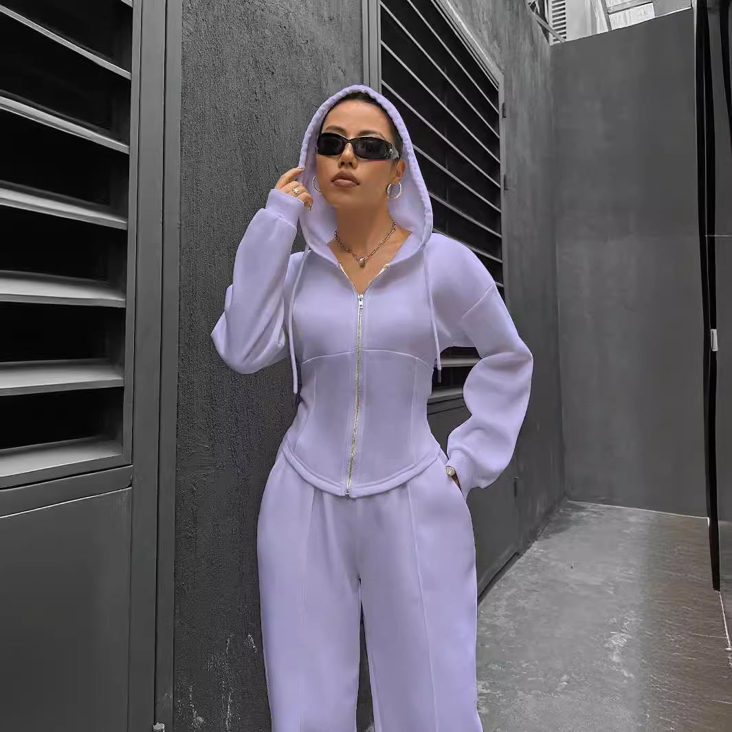 2025 spring and autumn new two-piece set New trend hooded cardigan slim casual two-piece suit women