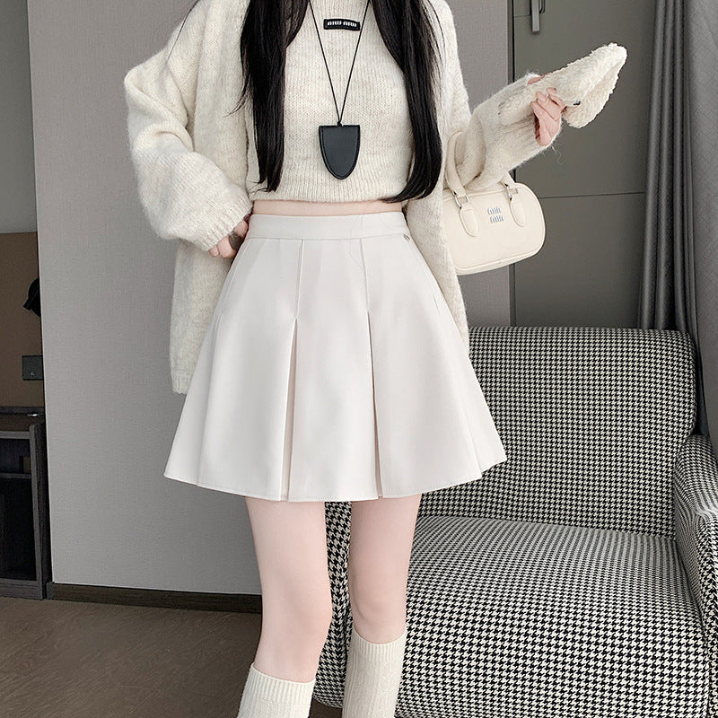 2025 College style sweet pleated short skirt new large size fat MM Korean version high waist thin age reduction A-shaped skirt